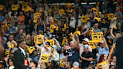 Apr 18, 2025; Memphis, Tennessee, USA; Memphis Grizzlies cheer during the fourth quarter against the Dallas Mavericks at FedExForum. Mandatory Credit: Petre Thomas-Imagn Images