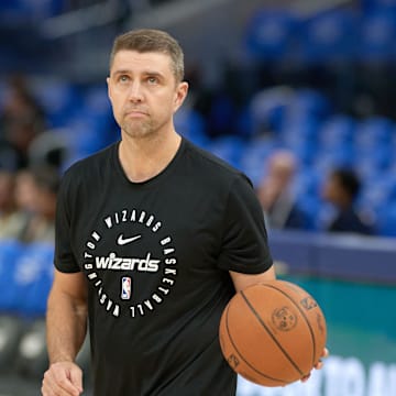Jan 18, 2025; San Francisco, California, USA; Washington Wizards assistant coach Adam Caporn before the game between the Golden State Warriors and the Washington Wizards at Chase Center. Mandatory Credit: Robert Edwards-Imagn Images