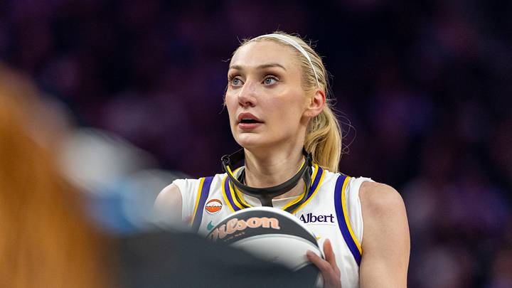 Jun 15, 2026; San Francisco, California, USA; Los Angeles Sparks forward Cameron Brink (22) at the free throw line during the second quarter against the Golden State Valkyries in a Commissioner’s Cup game at Chase Center. Mandatory Credit: Robert Kupbens-Imagn Images