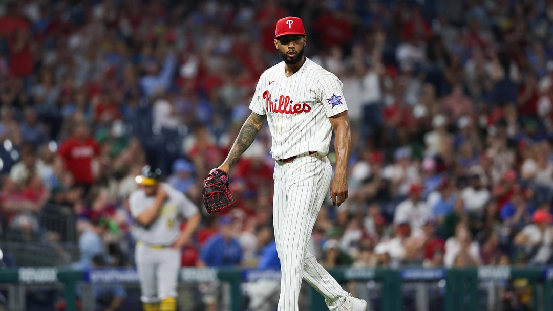 Philadelphia Phillies pitcher Cristopher Sanchez (61) plays against the Athletics at Citizens Bank Park. 