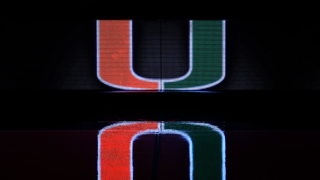 Dec 8, 2020; Coral Gables, Florida, USA; A general view of a reflection of the Miami Hurricanes school logo on the scorers table prior to the game between the Miami Hurricanes and the Purdue Boilermakers at Watsco Center. Mandatory Credit: Jasen Vinlove-Imagn Images