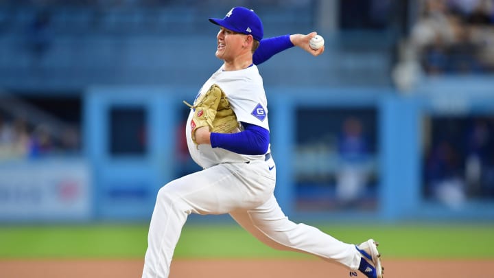 Apr 16, 2024; Los Angeles, California, USA; Los Angeles Dodgers pitcher Kyle Hurt (63) throws against the Washington Nationals during the first inning at Dodger Stadium. Mandatory Credit: Gary A. Vasquez-USA TODAY Sports