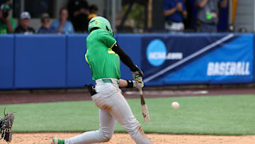 Shown here ripping a double at the Santa Barbara Regional in 2024, Carter Garate belted a grand slam for the Ducks in Monday's 12-1 win over Georgetown.