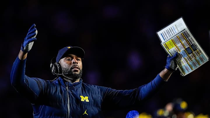 Michigan head coach Sherrone Moore celebrates a touchdown against Michigan State during the second half at Michigan Stadium in Ann Arbor on Saturday, Oct. 26, 2024.
