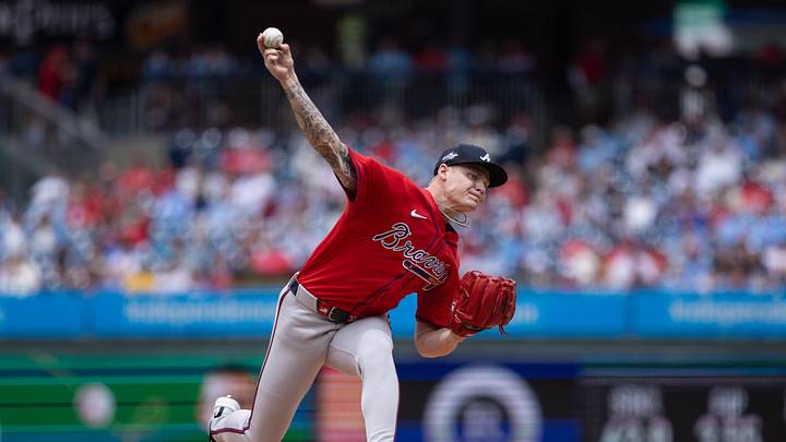 May 29, 2025; Philadelphia, Pennsylvania, USA; Atlanta Braves pitcher AJ Smith-Shawver (32) throws a pitch during the second inning against the Philadelphia Phillies at Citizens Bank Park. Mandatory Credit: Bill Streicher-Imagn Images