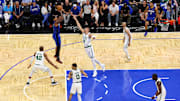 Orlando Magic forward Paolo Banchero (5) shoots the ball against the Boston Celtics in the third quarter during game four of first round for the 2025 NBA Playoffs at Kia Center.