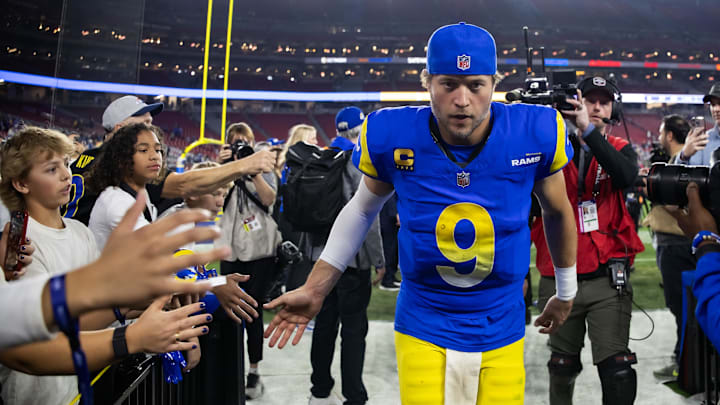 Los Angeles Rams quarterback Matthew Stafford threw for 3,762 yards and 20 touchdowns during the 2024 season. Los Angeles Rams quarterback Matthew Stafford threw for 3,762 yards and 20 touchdowns during the 2024 season.