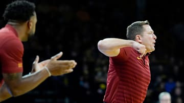 Iowa State Cyclones head coach T.J. Otzelberger reacts during a game against the Iowa Hawkeyes Thursday, Dec. 12, 2024 at Carver-Hawkeye Arena in Iowa City, Iowa.
