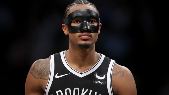 Apr 10, 2024; Brooklyn, New York, USA; Brooklyn Nets center Nic Claxton (33) during the third quarter against the Toronto Raptors at Barclays Center. Mandatory Credit: Brad Penner-USA TODAY Sports