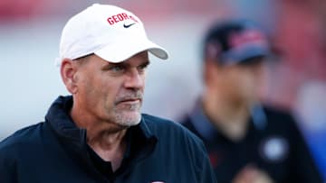 Georgia Offensive Coordinator Mike Bobo looks on during warmups before the start of a NCAA college football game against Kentucky in Athens, Ga., on Saturday, Oct. 7, 2023.