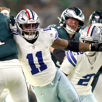Dallas Cowboys linebacker Micah Parsons rushes the passer in the game against the Philadelphia Eagles.