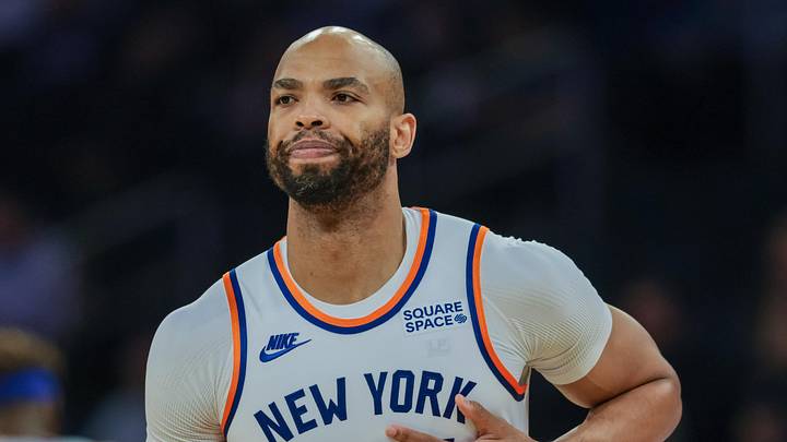 New York Knicks center Taj Gibson (67) reacts during the second half against the Philadelphia 76ers at Madison Square Garden. 