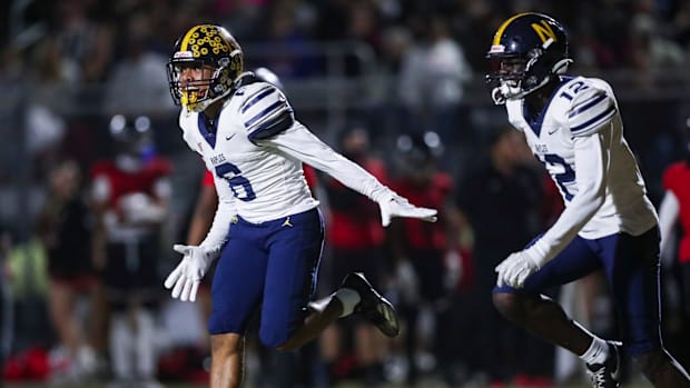 Naples Golden Eagles defensive backs Andre Ferdinand (6) and Jordan Bergeron