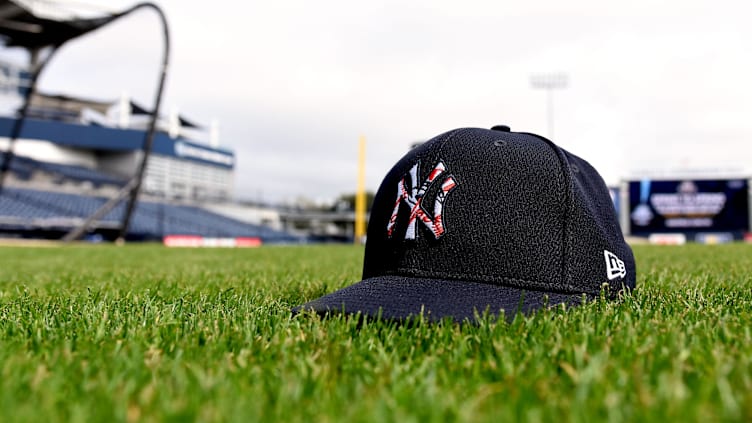 Feb 14, 2020; Tampa, Florida, USA; A New York Yankees hat is seen during a spring training workout