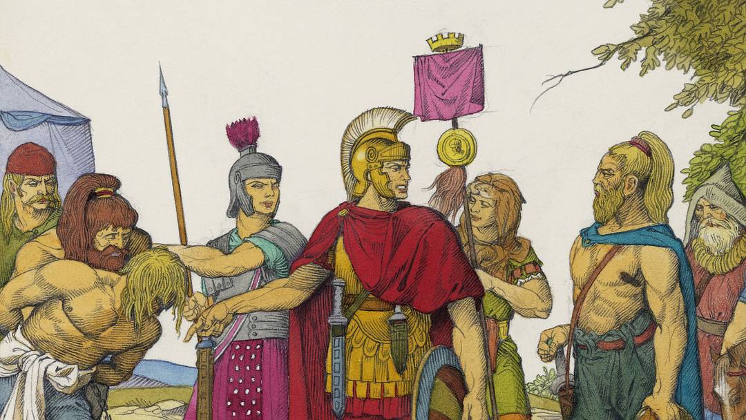 Colorful drawing of Gaius Marius in full military gear