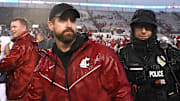 Oct 25, 2025; Pullman, Washington, USA; Washington State Cougars head coach Jimmy Rogers walks off the field after a game against the Toledo Rockets at Gesa Field at Martin Stadium. Washington State Cougars won 28-7. Mandatory Credit: James Snook-Imagn Images