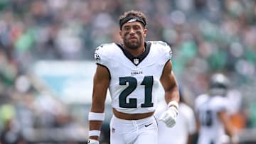 Aug 16, 2025; Philadelphia, Pennsylvania, USA; Philadelphia Eagles safety Sydney Brown (21) in a game against the Cleveland Browns at Lincoln Financial Field. Mandatory Credit: Bill Streicher-Imagn Images