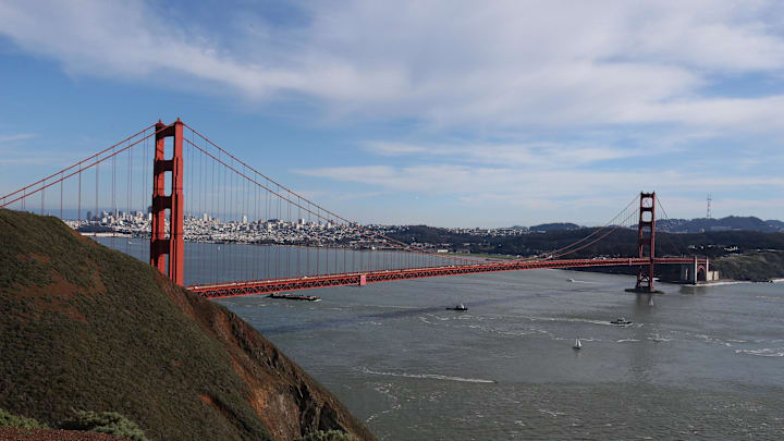 Feb 6, 2016; San Francisco, CA, USA; Scenic view of the Golden Gate bridge prior to Super Bowl 50. Mandatory Credit: Matthew Emmons-Imagn Images