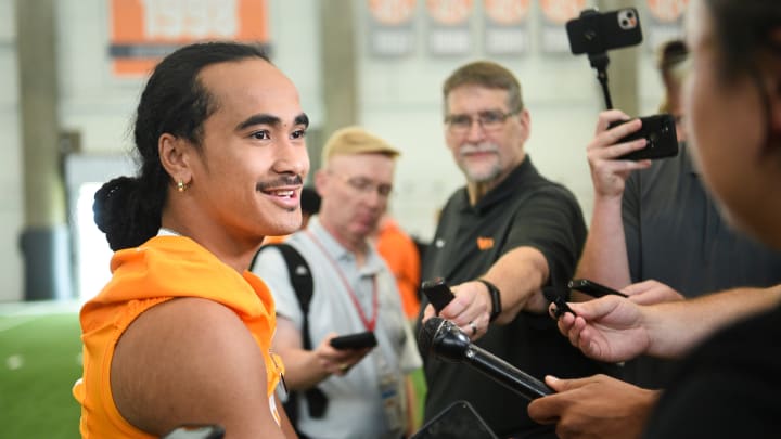 Tennessee quarterback Nico Iamaleava is seen during Tennessee Football Media Day, Tuesday, Aug. 1, 2023.