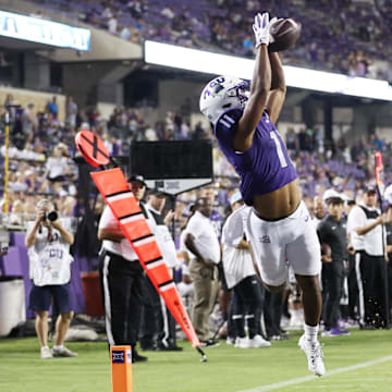 Sep 7, 2024; Fort Worth, Texas, USA; TCU Horned Frogs wide receiver JoJo Earle (11) cannot catch a pass against the Long Island Sharks in the fourth quarter at Amon G. Carter Stadium. Mandatory Credit: Tim Heitman-Imagn Images