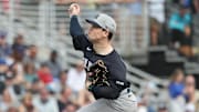 Feb 22, 2025; Dunedin, Florida, USA; New York Yankees pitcher Harrison Cohen (33) throws a pitch during the third inning against the Toronto Blue Jays  at TD Ballpark. Mandatory Credit: Kim Klement Neitzel-Imagn Images