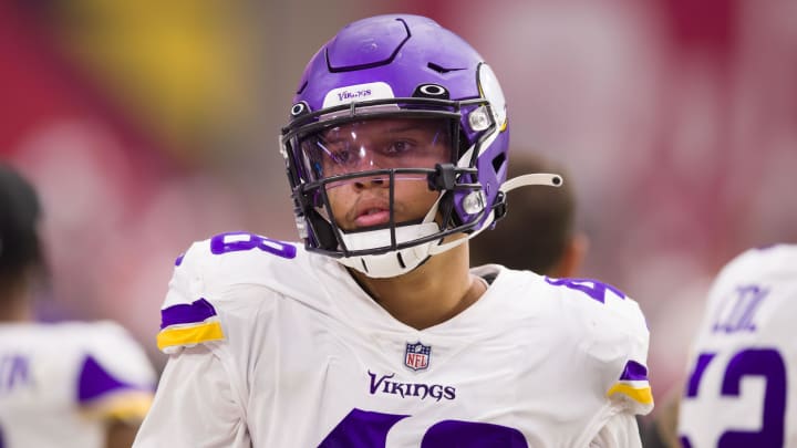 Sep 19, 2021; Glendale, Arizona, USA; Minnesota Vikings linebacker Blake Lynch (48) in the first half against the Arizona Cardinals at State Farm Stadium.