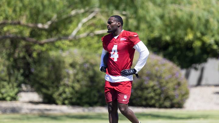 May 8, 2026; Tempe, AZ, USA; Arizona Cardinals running back Jeremiyah Love (4) during rookie minicamp at Dignity Health Arizona Cardinals Training Center. Mandatory Credit: Mark J. Rebilas-Imagn Images