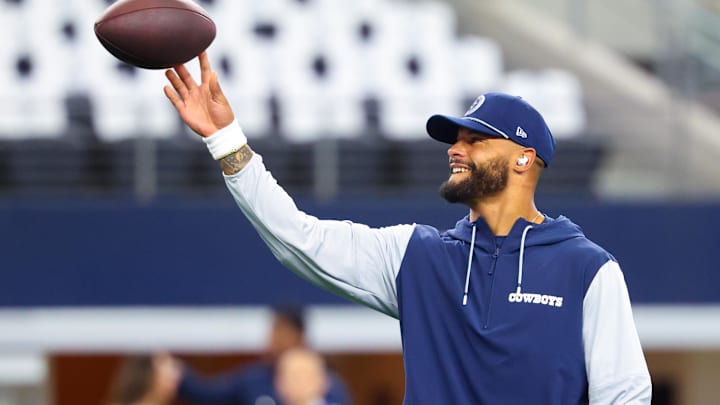 Dallas Cowboys quarterback Dak Prescott warms up before the game against the New Orleans Saints.