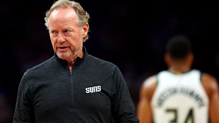 Phoenix Suns head coach Mike Budenholzer during the fourth quarter against the Milwaukee Bucks at Footprint Center on Mar 24, 2025.