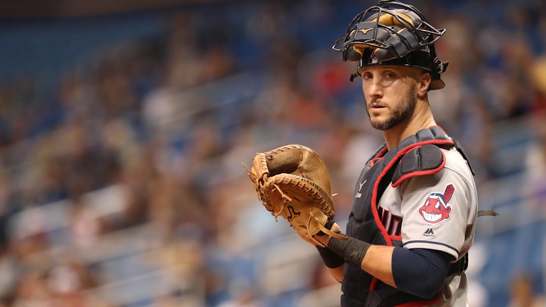 Sep 10, 2018: Cleveland Indians catcher Yan Gomes (7) looks on at Tropicana Field. 