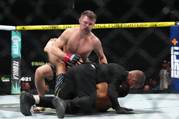 Bryce Mitchell reacts to defeating Kron Gracie at T-Mobile Arena. 