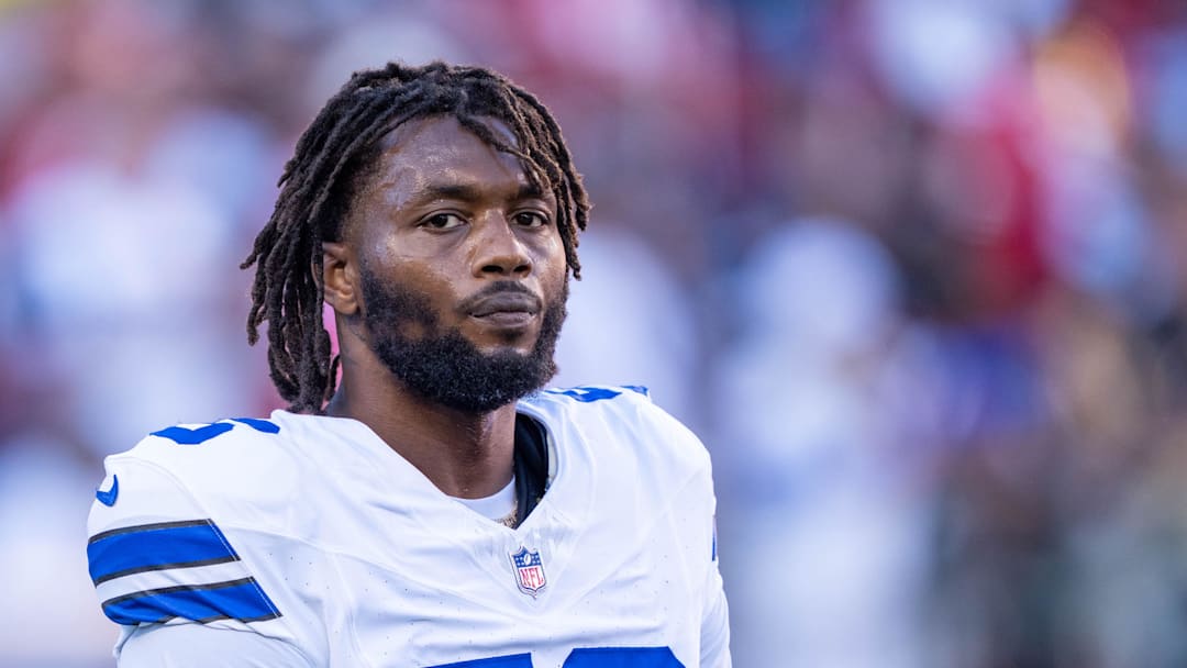 October 8, 2023; Santa Clara, California, USA; Dallas Cowboys defensive end Dante Fowler Jr. (56) warms up before the game against the San Francisco 49ers at Levi's Stadium. Mandatory Credit: Kyle Terada-Imagn Images