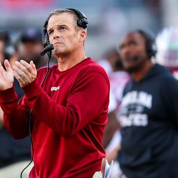 Oct 25, 2025; Columbia, South Carolina, USA; South Carolina Gamecocks head coach Shane Beamer reacts to a play against the Alabama Crimson Tide in the second quarter at Williams-Brice Stadium. Mandatory Credit: Jeff Blake-Imagn Images