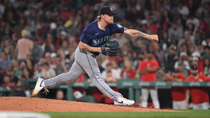 Seattle Mariners pitcher Gabe Speier throws against the Boston Red Sox on July 29 at Fenway Park.