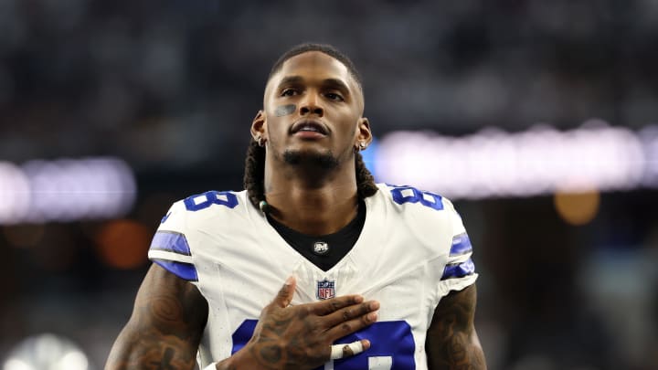 Jan 14, 2024; Arlington, Texas, USA; Dallas Cowboys wide receiver CeeDee Lamb (88) before the 2024 NFC wild card game against the Green Bay Packers at AT&T Stadium. Mandatory Credit: Kevin Jairaj-USA TODAY Sports