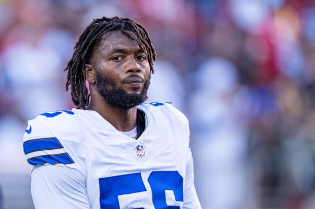 Dallas Cowboys defensive end Dante Fowler Jr. warms up before the game against the San Francisco 49ers.