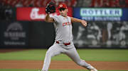Sep 16, 2025; St. Louis, Missouri, USA; Cincinnati Reds relief pitcher Brent Suter (31) pitches against the St. Louis Cardinals in the eighth inning at Busch Stadium. Mandatory Credit: Joe Puetz-Imagn Images