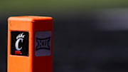 Sep 23, 2023; Cincinnati, Ohio, USA; A general view of the pylon during the first half in the game between the Oklahoma Sooners and the Cincinnati Bearcats at Nippert Stadium. Mandatory Credit: Katie Stratman-Imagn Images