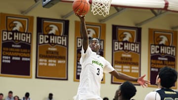Prolific Prep's AJ Dybantsa scores a basket during a game versus Orangeville Prep on Wednesday, Jan. 10, 2024.