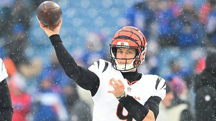 Dec 7, 2025; Orchard Park, New York, USA; Cincinnati Bengals quarterback Joe Burrow (9) warms up before the game against the Buffalo Bills at Highmark Stadium. Mandatory Credit: Mark Konezny-Imagn Images