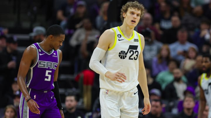 Dec 30, 2022; Sacramento, California, USA; Utah Jazz forward Lauri Markkanen (23) during the game against the Sacramento Kings at Golden 1 Center. 