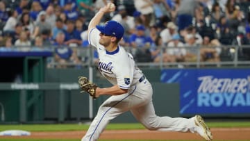 Jun 4, 2021; Kansas City, Missouri, USA; Kansas City Royals relief pitcher Tyler Zuber (53) delivers a pitch during the game against the Minnesota Twins at Kauffman Stadium. Mandatory Credit: Denny Medley-USA TODAY Sports