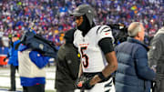 Cincinnati Bengals wide receiver Tee Higgins (5) walks for the locker room after the fourth quarter of the NFL Week 14 game between the Buffalo Bills and the Cincinnati Bengals at Highmark Stadium in Orchard Park, N.Y., on Sunday, Dec. 7, 2025. The Bills overcame a halftime deficit to win 39-34.