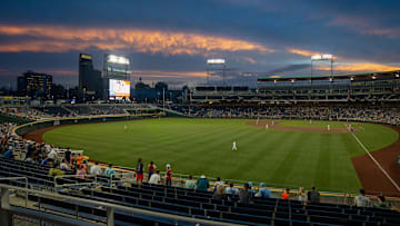 Jun 18, 2018; Omaha, NE, USA; General view of TD Ameritrade Park during a game between the Oregon State Beavers and the Washington Huskies in the College World Series. Mandatory Credit: Steven Branscombe-Imagn Images