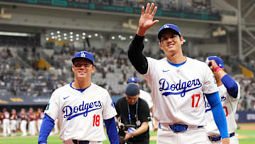 Los Angeles Dodgers players Shohei Ohtani, Yoshinobu Yamamoto