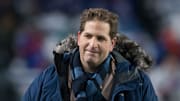 Dec 17, 2022; Orchard Park, New York, USA; NFL Network personality Peter Schrager on the sidelines before a game between the Buffalo Bills and the Miami Dolphins at Highmark Stadium. Mandatory Credit: Mark Konezny-Imagn Images