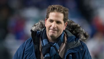 Dec 17, 2022; Orchard Park, New York, USA; NFL Network personality Peter Schrager on the sidelines before a game between the Buffalo Bills and the Miami Dolphins at Highmark Stadium. Mandatory Credit: Mark Konezny-Imagn Images