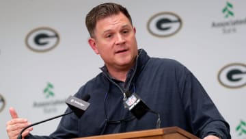 Green Bay Packers general manager Brian Gutekunst speaks to media after trading quarterback Aaron Rodgers to the New York Jets on April 25, 2023, at Lambeau Field in Green Bay, Wis.

Gpg Gutekunstpresser 042623 Sk26