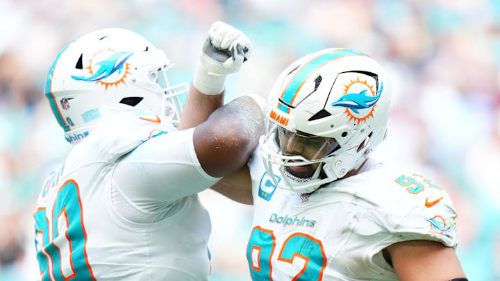 Miami Dolphins defensive tackles Zach Sieler, Kenneth Grant 
