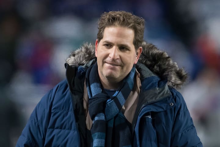 NFL Network personality Peter Schrager on the sidelines before a game between the Buffalo Bills and the Miami Dolphins.